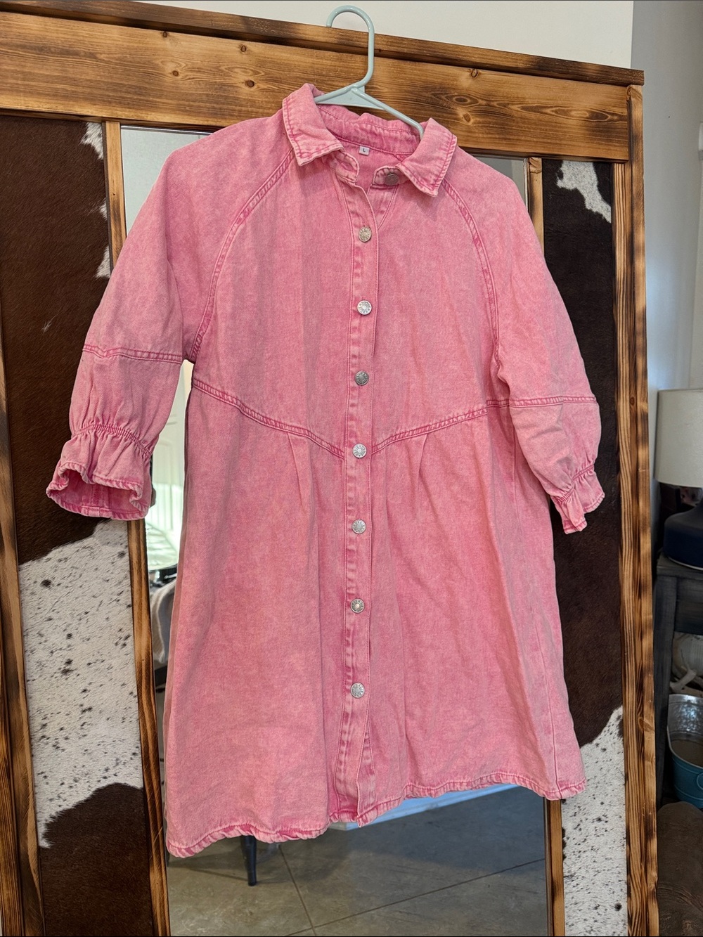 Pink Button-Up Denim Dress